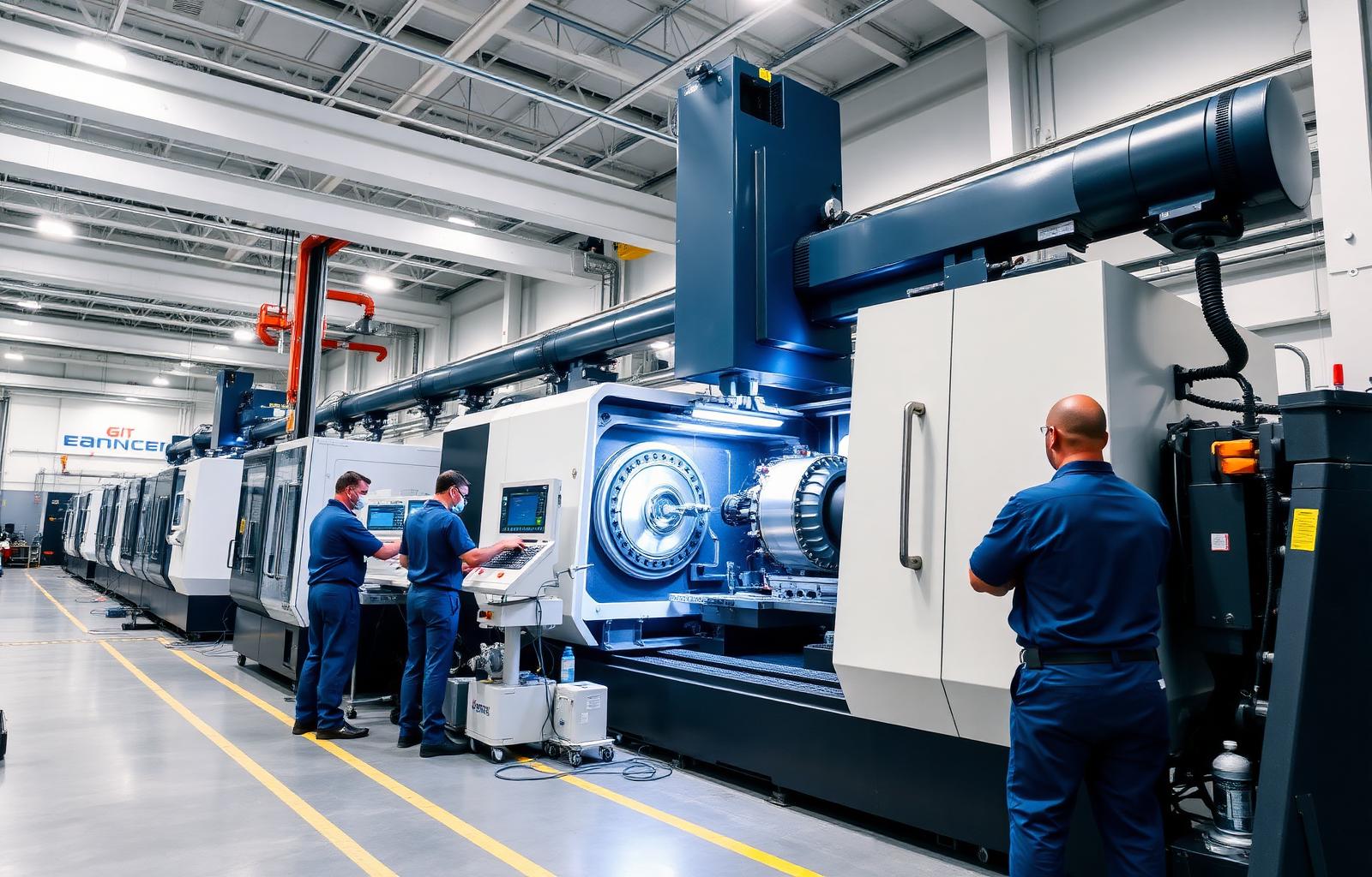 Technicians installing precision industrial equipment
